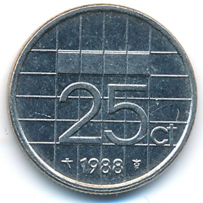 Нидерланды, 25 центов (1988 г.)