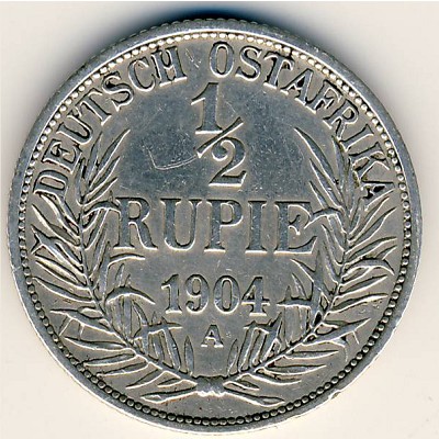 German East Africa, 1/2 rupie, 1904–1914