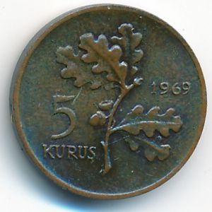 Turkey, 5 kurus, 1969