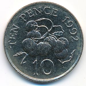 Guernsey, 10 pence, 1992