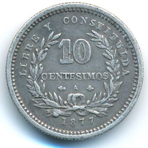 Uruguay, 10 centesimos, 1877–1893