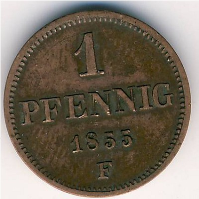 Саксония, 1 пфенниг (1855–1859 г.)