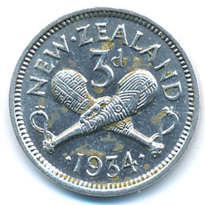 New Zealand, 3 pence, 1934