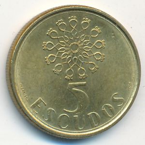 Portugal, 5 escudos, 1986