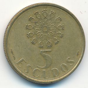Portugal, 5 escudos, 1986