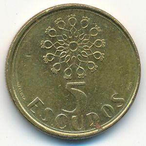 Portugal, 5 escudos, 1989