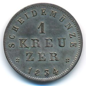 Hesse-Darmstadt, 1 kreuzer, 1834–1838