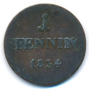 Бавария, 1 пфеннинг (1834 г.)