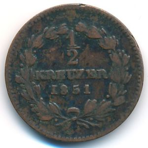 Баден, 1/2 крейцера (1851 г.)