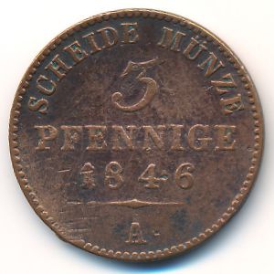 Шварцбург-Зондерхаузен, 3 пфеннига (1846–1870 г.) Шварцбург-Зондерхаузен, 3 пфеннига (1846–1870 г.)