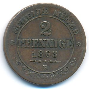 Саксония, 2 пфеннига (1863 г.)