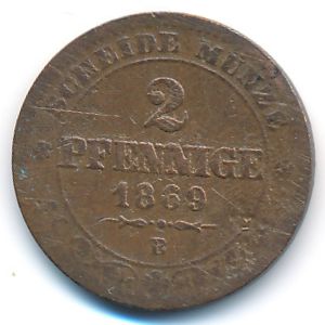 Saxony, 2 pfennig, 1869