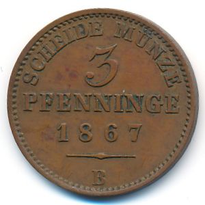 Пруссия, 3 пфеннинга (1867 г.)