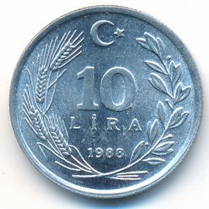 Turkey, 10 lira, 1988