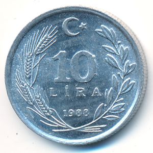Turkey, 10 lira, 1988