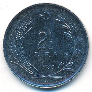 Turkey, 2 1/2 lira, 1980