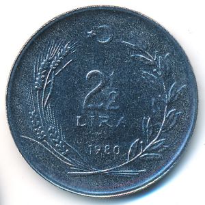 Турция, 2 1/2 лиры (1980 г.)