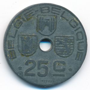 Belgium, 25 centimes, 1945
