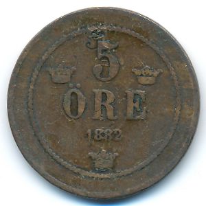 Sweden, 5 ore, 1882