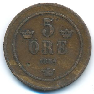 Sweden, 5 ore, 1884
