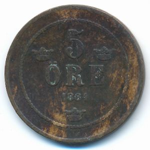 Sweden, 5 ore, 1884