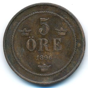Sweden, 5 ore, 1896