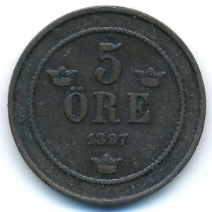 Sweden, 5 ore, 1897