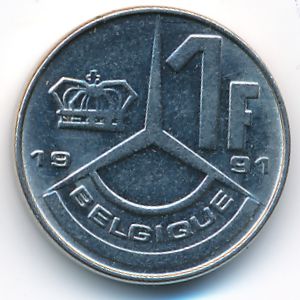 Belgium, 1 franc, 1991