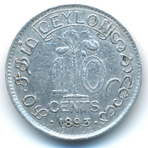 Ceylon, 10 cents, 1893