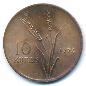 Turkey, 10 kurus, 1974