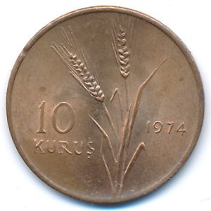 Turkey, 10 kurus, 1974