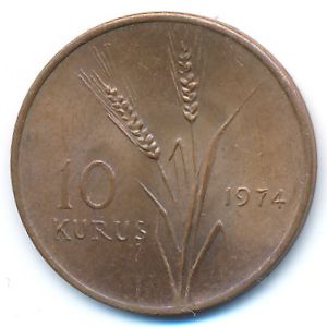 Turkey, 10 kurus, 1974