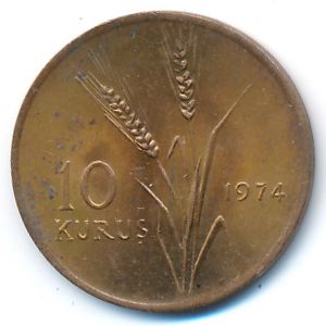 Turkey, 10 kurus, 1974