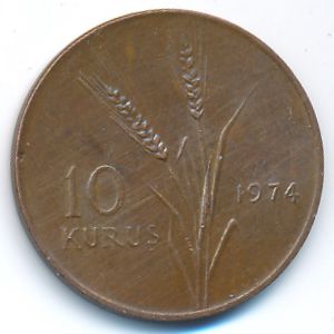 Turkey, 10 kurus, 1974