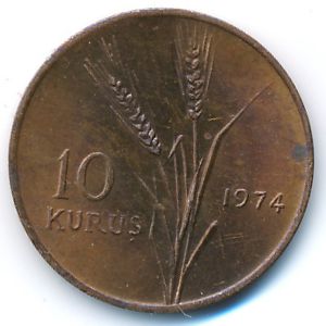 Turkey, 10 kurus, 1974