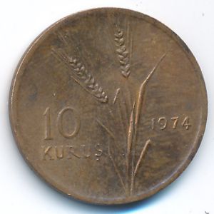 Turkey, 10 kurus, 1974