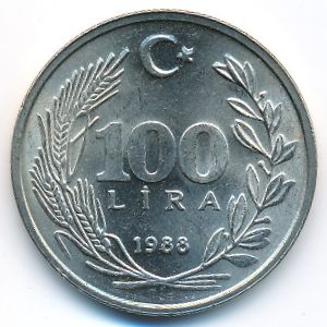 Turkey, 100 lira, 1988