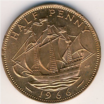 Великобритания, 1/2 пенни (1966 г.)
