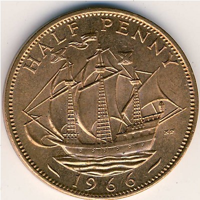 Великобритания, 1/2 пенни (1966 г.)