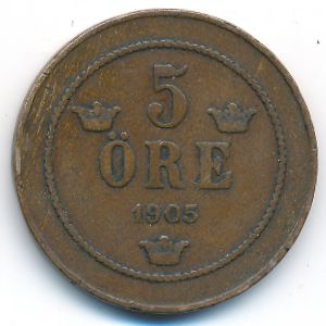 Sweden, 5 ore, 1905