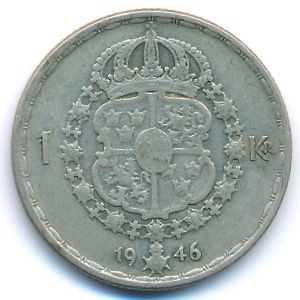 Швеция, 1 крона (1946 г.)