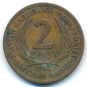 Восточные Карибы, 2 цента (1955 г.)