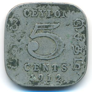 Цейлон, 5 центов (1912 г.)