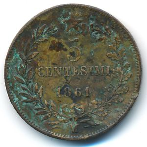 Italy, 5 centesimi, 1861