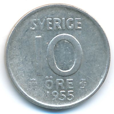 Sweden, 10 ore, 1955