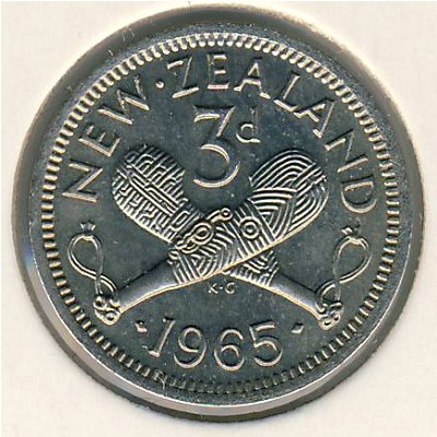 New Zealand, 3 pence, 1956–1965