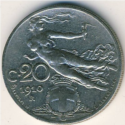 Italy, 20 centesimi, 1908–1935