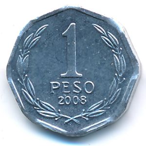 Chile, 1 peso, 2008