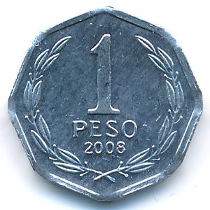 Chile, 1 peso, 2008