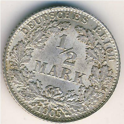 Германия, 1/2 марки (1905 г.)
